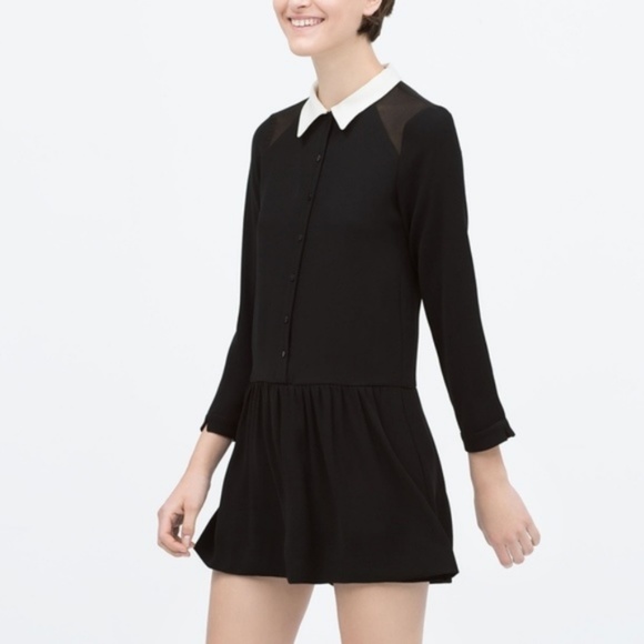Zara Pants - Zara Black Drop Waist Romper Playsuit White Collar